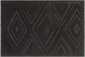 Flat Weave Kilim, Antique, Navaho, Vintage, Handmade, Geometric Kilim Black Blue Hand-Woven Rectangle 100% Wool Area Rug 6 x 8